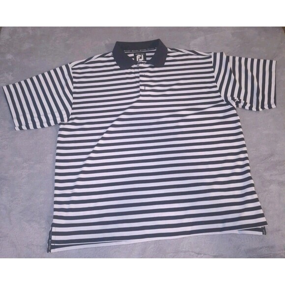 Footjoy Polo Shirt Prodry Pique S/S Blue Striped Polyester Men's Large - Picture 1 of 9